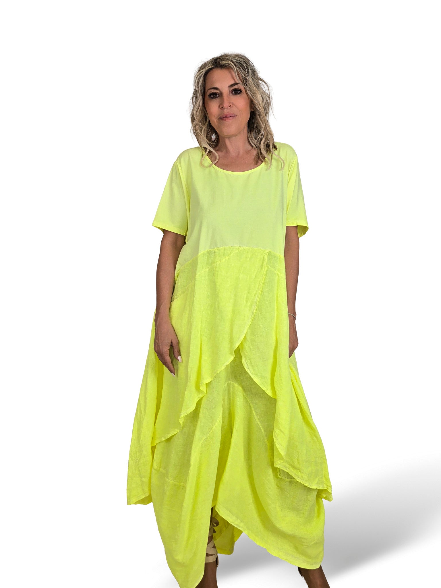 ASYMMETRISCHES T-SHIRT IN FLUORO-LINO