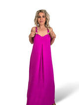 VESTIDO PLISSADO COM MISSANGAS DOURADAS