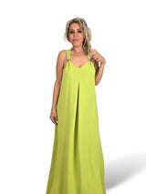 VESTIDO PLISSADO COM MISSANGAS DOURADAS