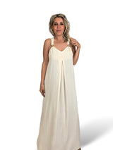 VESTIDO PLISSADO COM MISSANGAS DOURADAS