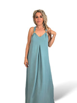 VESTIDO PLISSADO COM MISSANGAS DOURADAS