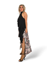 FALDA ASIMETRICA VOLANTES ANIMAL PRINT ROSA