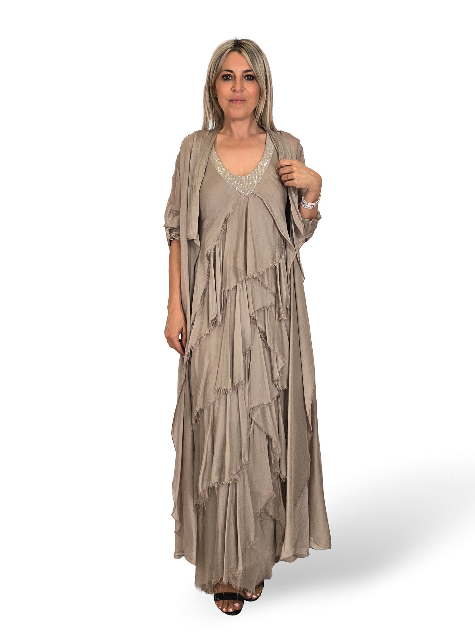 VESTIDO CAPA SEDA DESHILACHADO