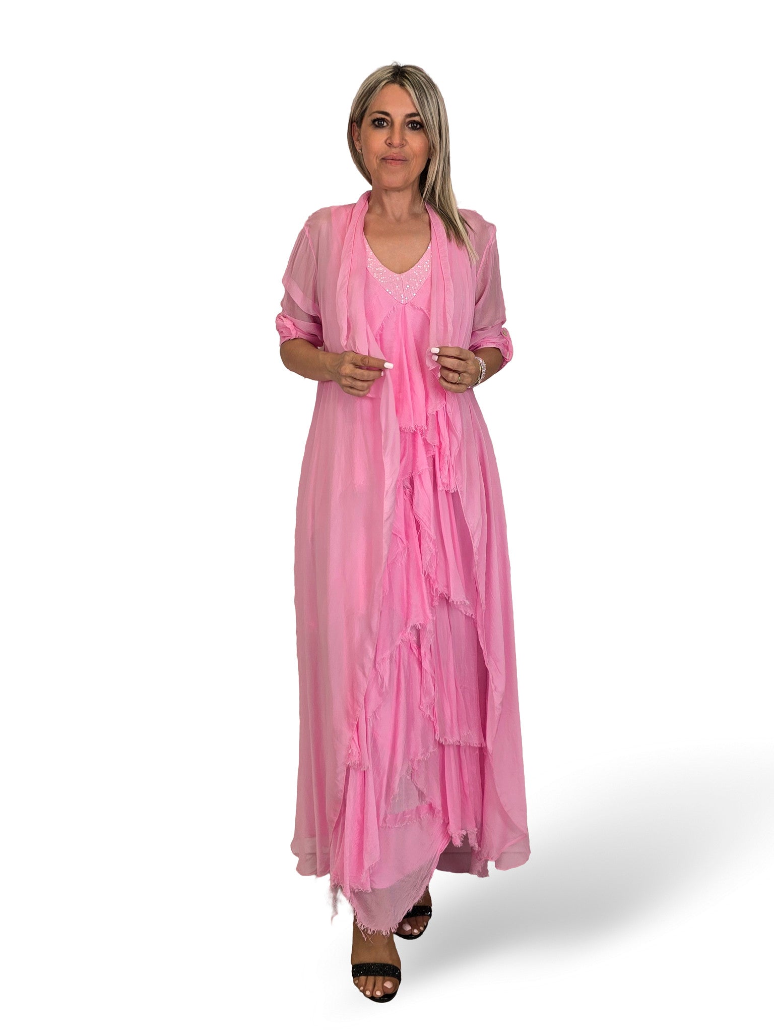 VESTIDO CAPA SEDA DESHILACHADO