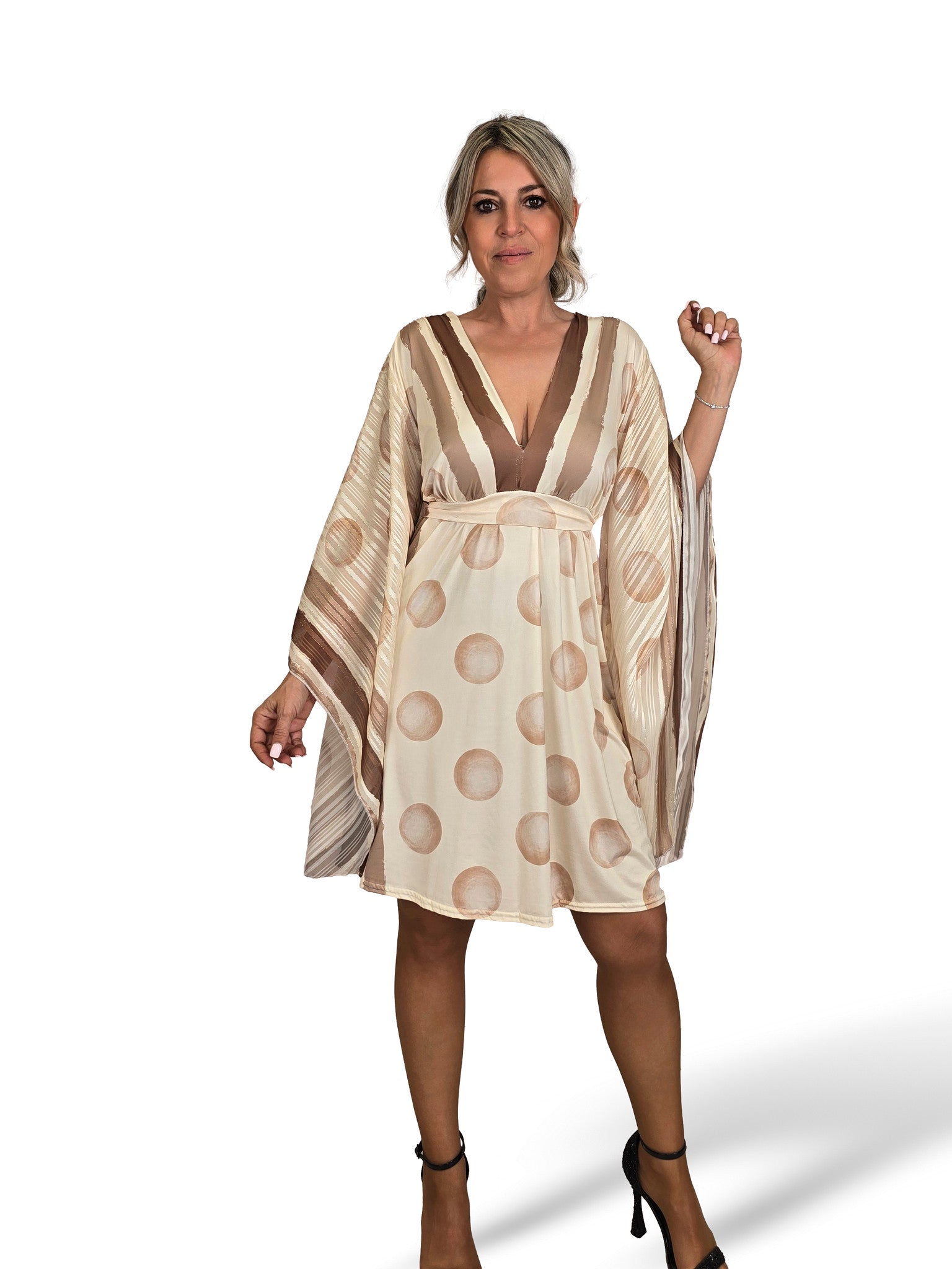 JOT Seiden-Batwater-Strickkleid, kurzes Kleid