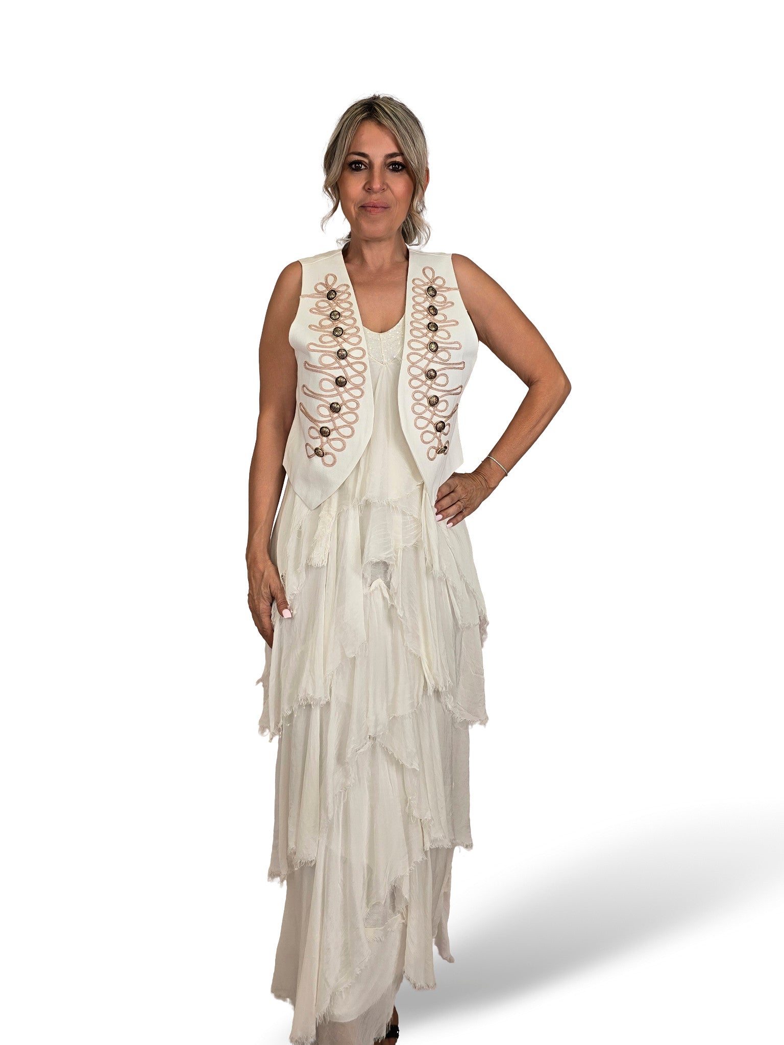 CHALECO BORDADO MILITAR BLANCO