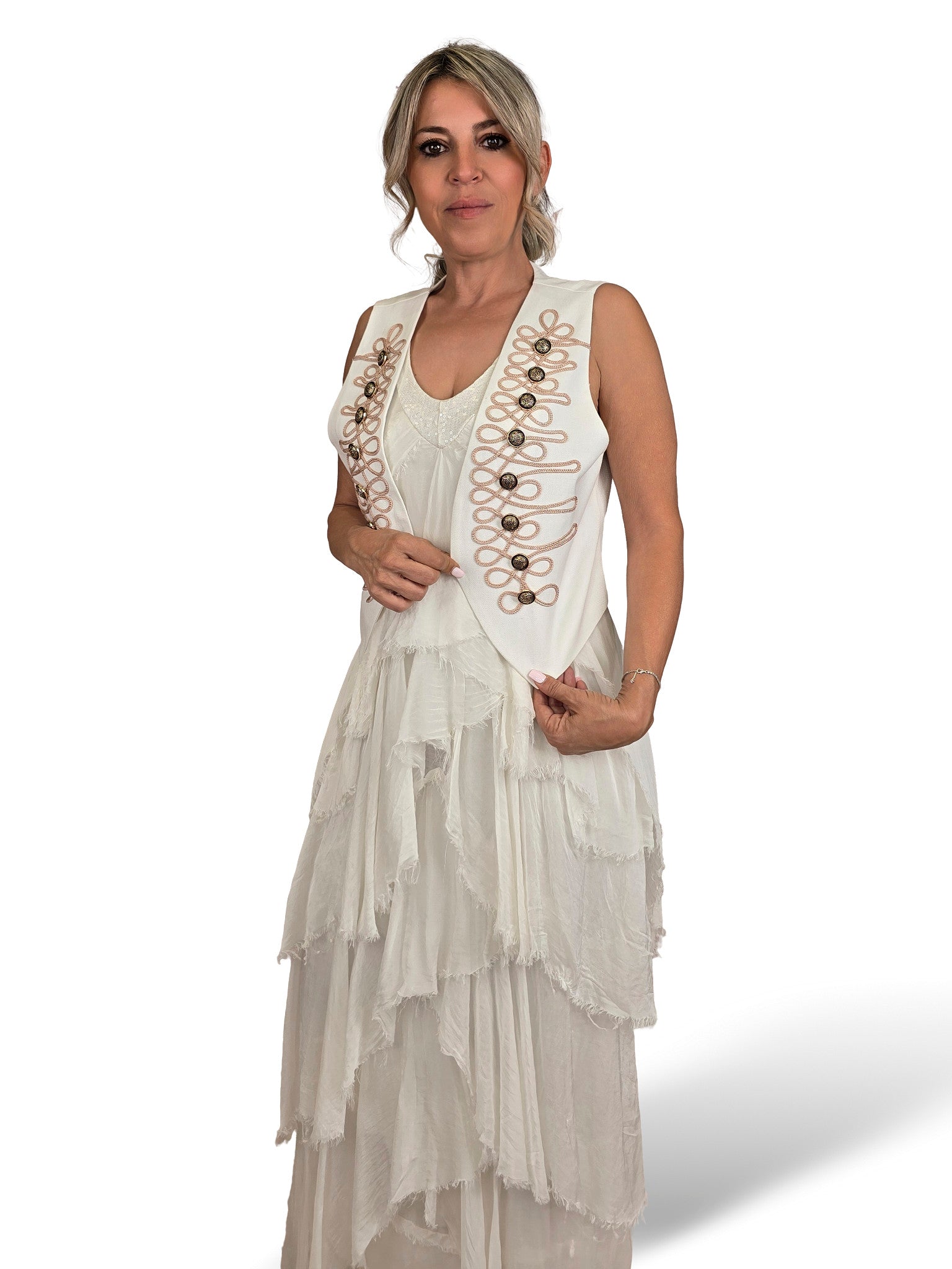 CHALECO BORDADO MILITAR BLANCO
