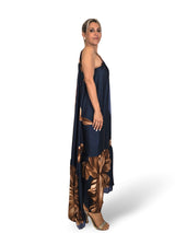 MAXI VESTIDO SEDA GRAN VUELO ESTAMPADO MARINO