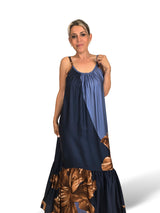 MAXI VESTIDO SEDA GRAN VUELO ESTAMPADO MARINO