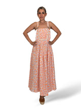 Vestido avental lilás/laranja fluorescente com estampado animal tencel