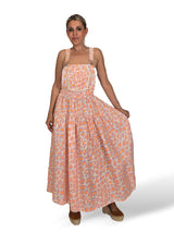Vestido avental lilás/laranja fluorescente com estampado animal tencel