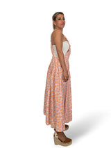 Vestido avental lilás/laranja fluorescente com estampado animal tencel