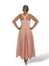 Vestido avental lilás/laranja fluorescente com estampado animal tencel