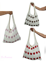 BOLSA EM CROCHÊ COM CORAÇÕES