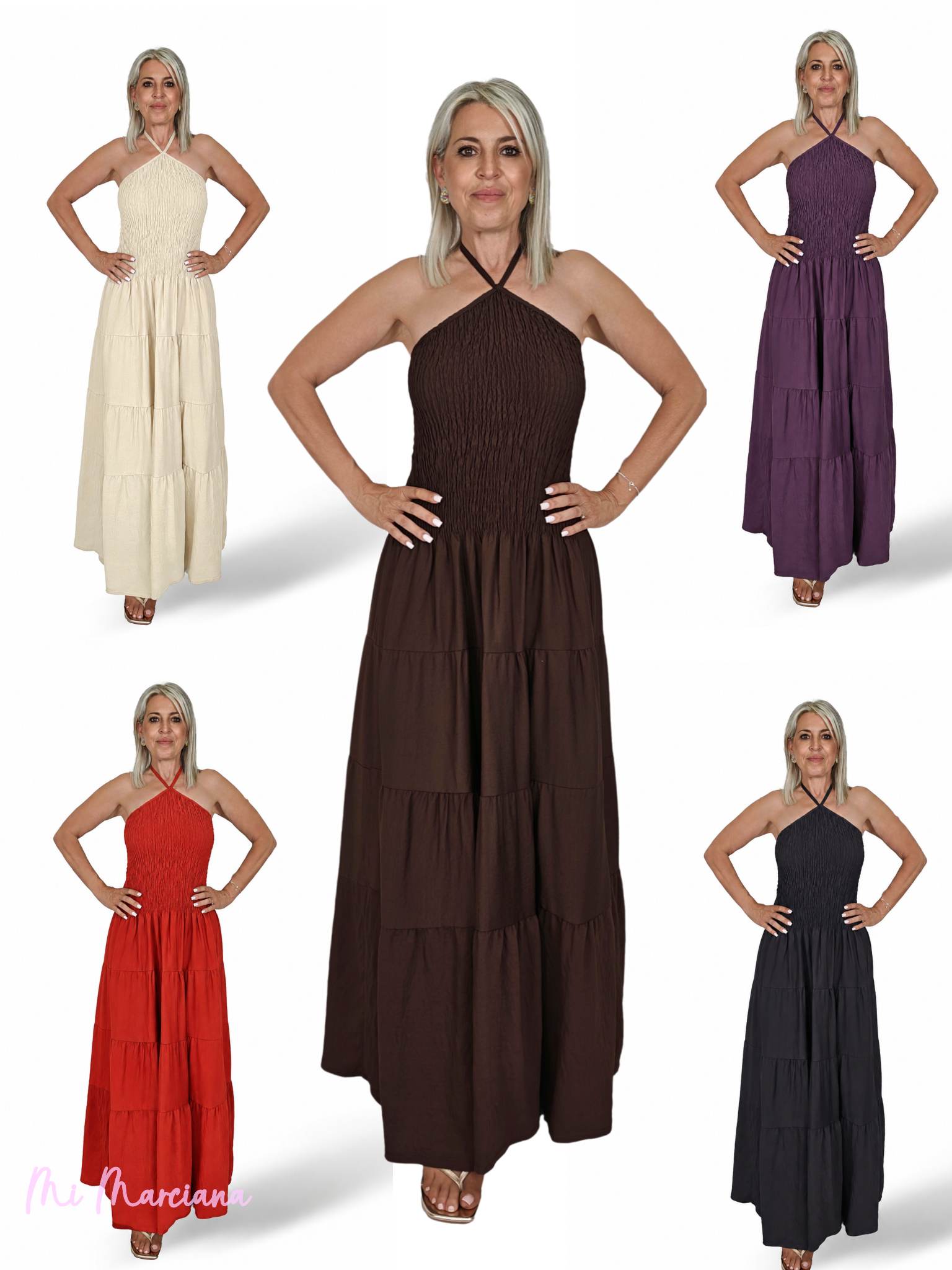 VESTIDO NIDO DE ABEJA CUELLO NUDO