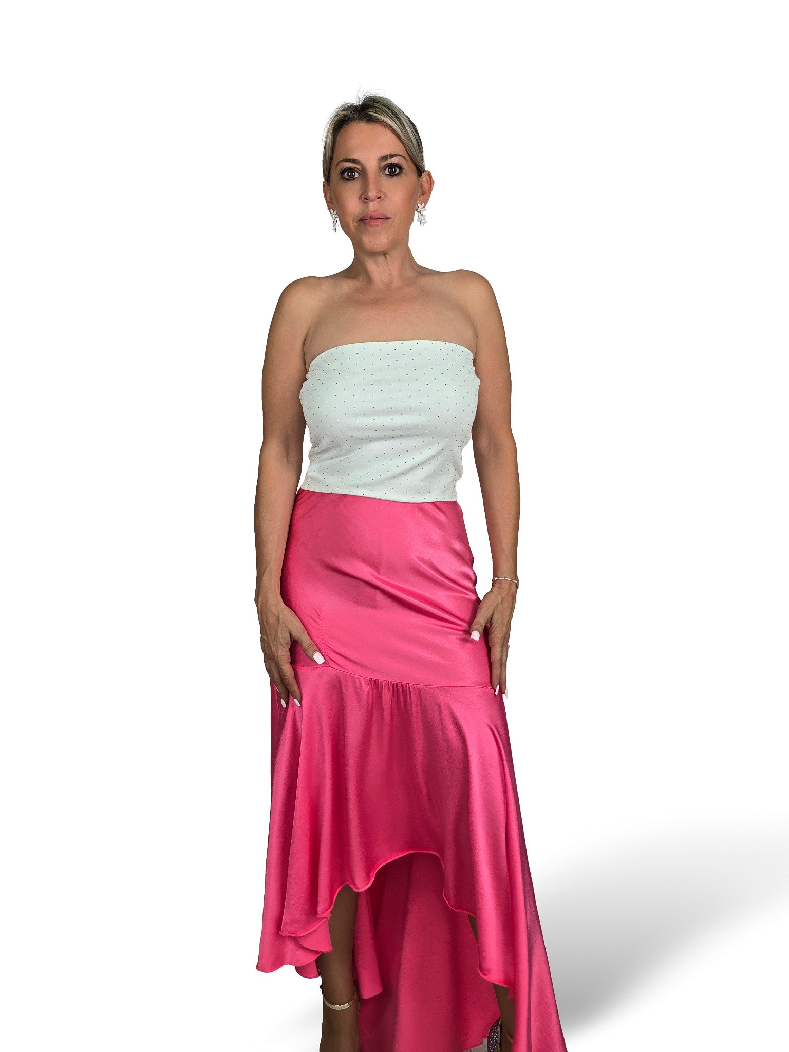 FALDA VESTIDO ASIMETRICO SATINADA