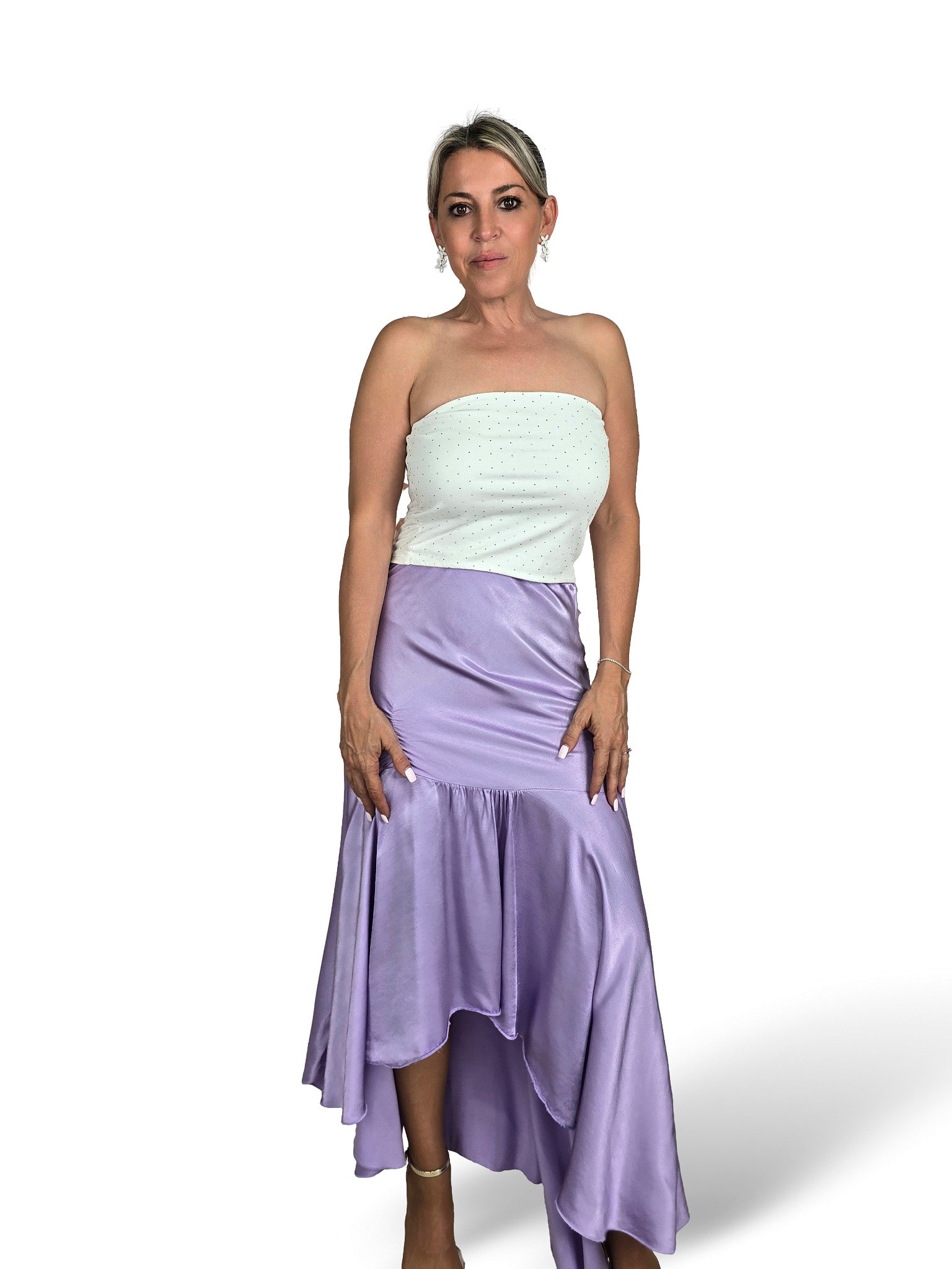 FALDA VESTIDO ASIMETRICO SATINADA