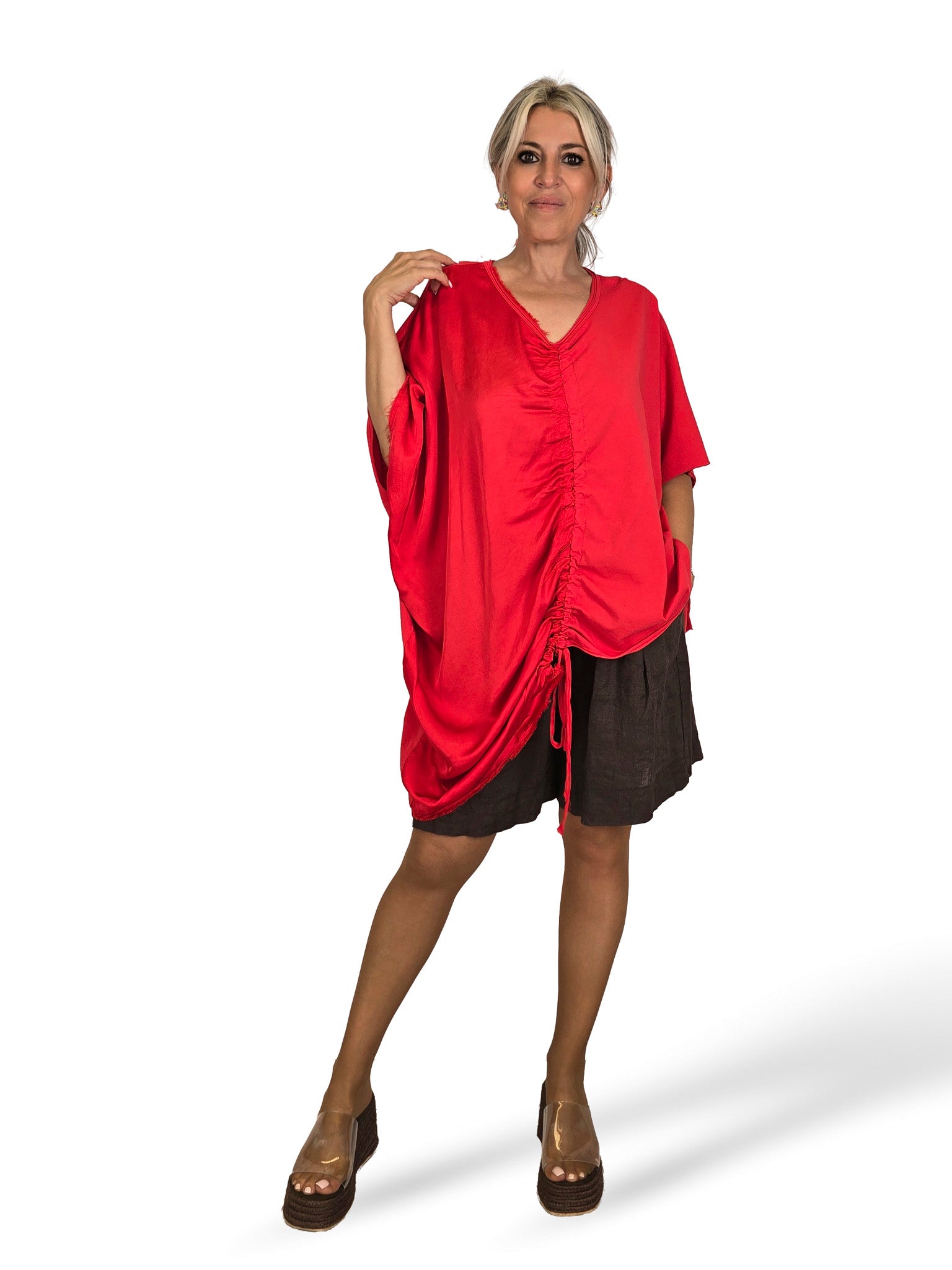 MAXI CAMISETA COMBINADA FRUNCIDA JOT