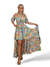 Boho-Seidenkleid mit Print und Schleppe