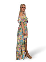 Boho-Seidenkleid mit Print und Schleppe