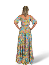Boho-Seidenkleid mit Print und Schleppe