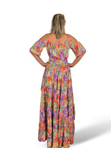 Boho-Seidenkleid mit Print und Schleppe
