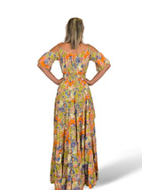 Boho-Seidenkleid mit Print und Schleppe
