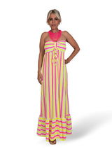 VESTIDO PALABRA DE HONOR NIDO DE ABEJA RAYAS FLUOR