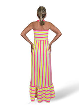 VESTIDO PALABRA DE HONOR NIDO DE ABEJA RAYAS FLUOR