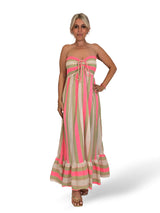 VESTIDO DE LINHO COM LISTRAS NEON