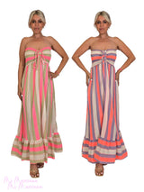 VESTIDO DE LINHO COM LISTRAS NEON
