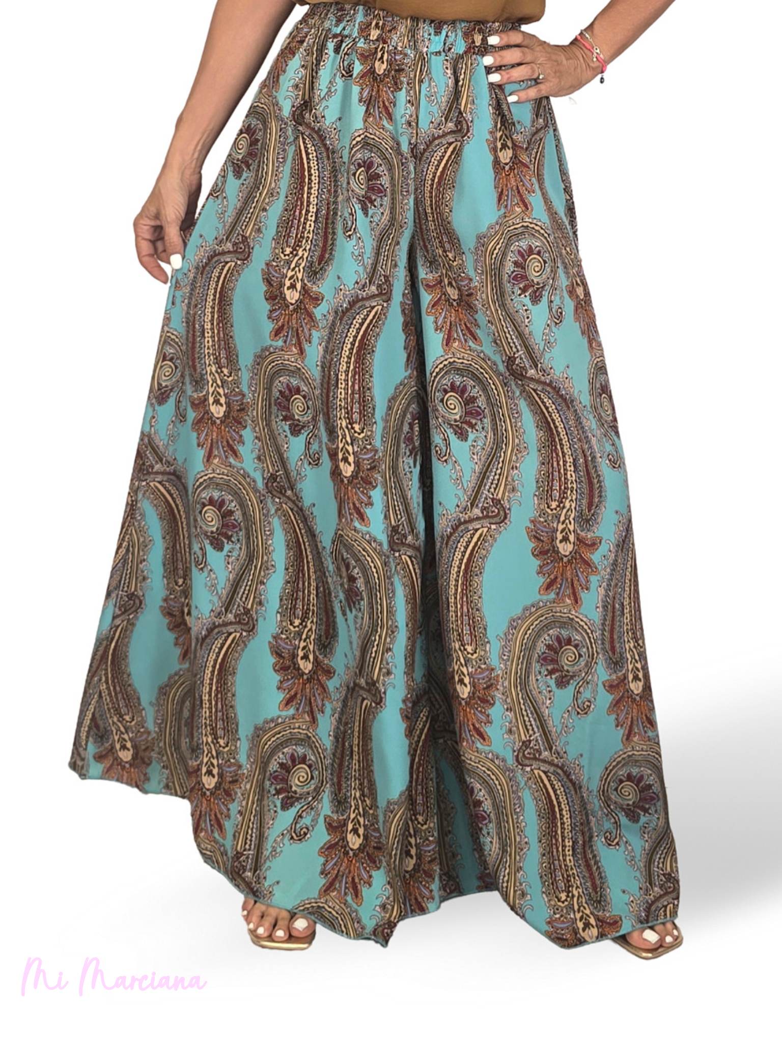 PANTALON ESTAMPADO TURQUESA