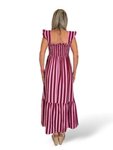 Vestido favo de mel com folhos e riscas