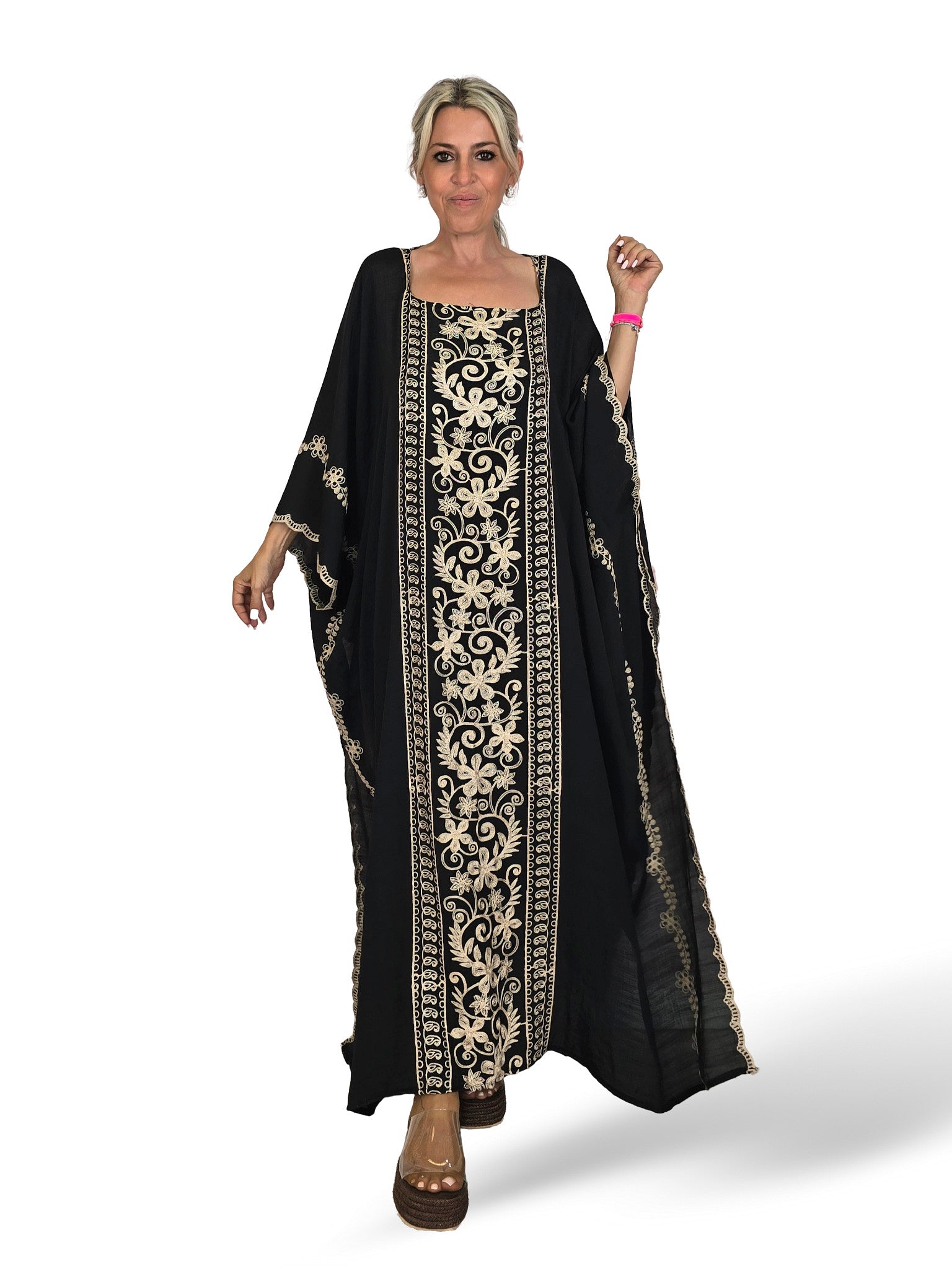 PONCHO KAFTAN LARGO BORDADO
