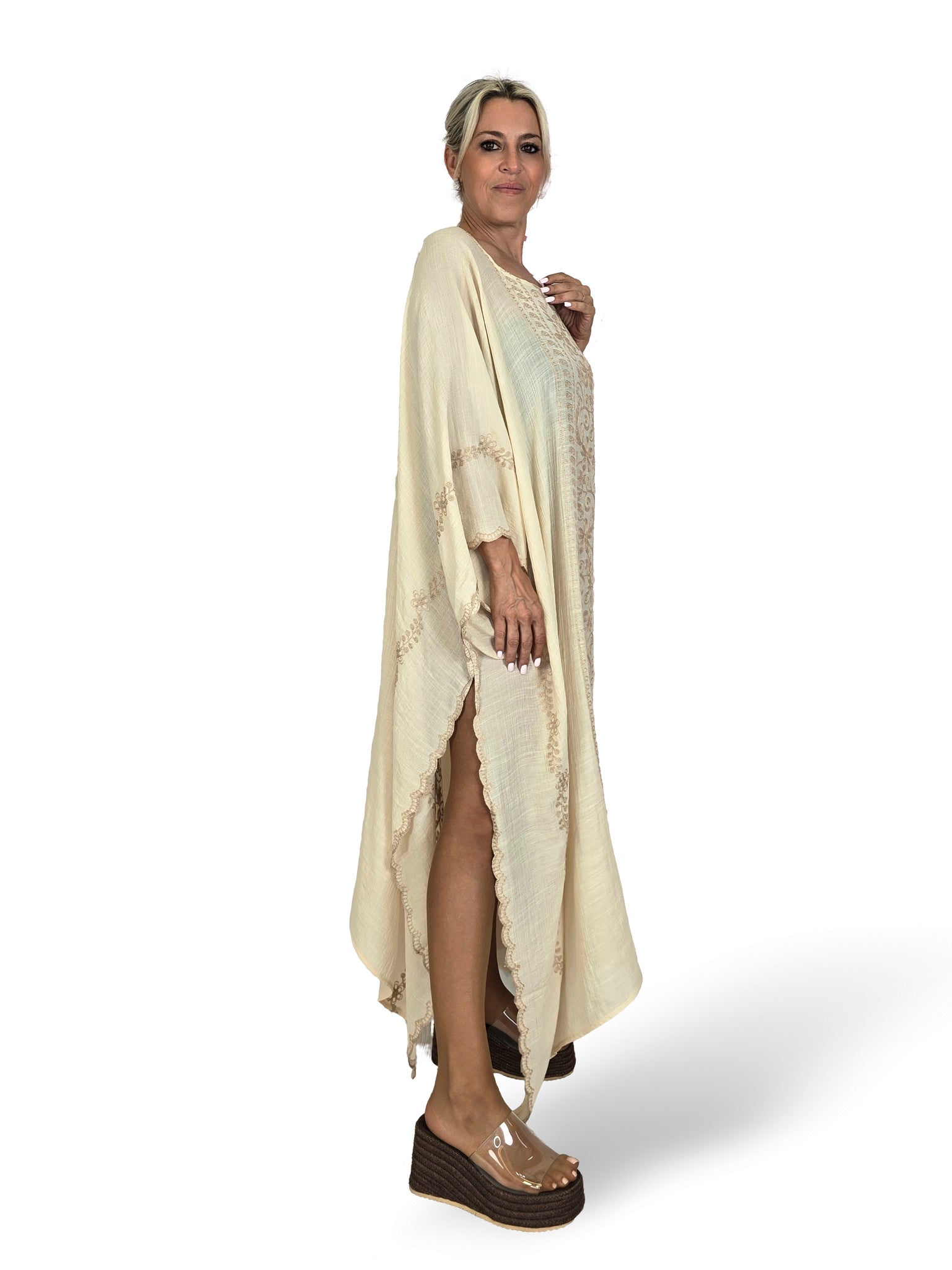 PONCHO KAFTAN LARGO BORDADO