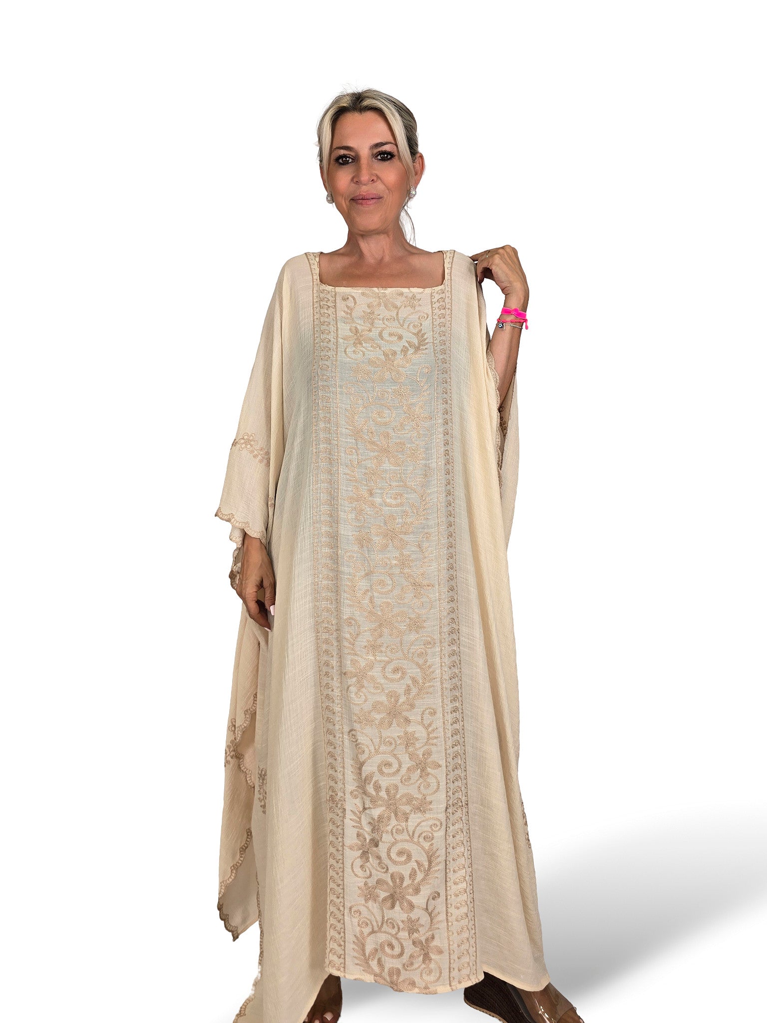 PONCHO KAFTAN LARGO BORDADO
