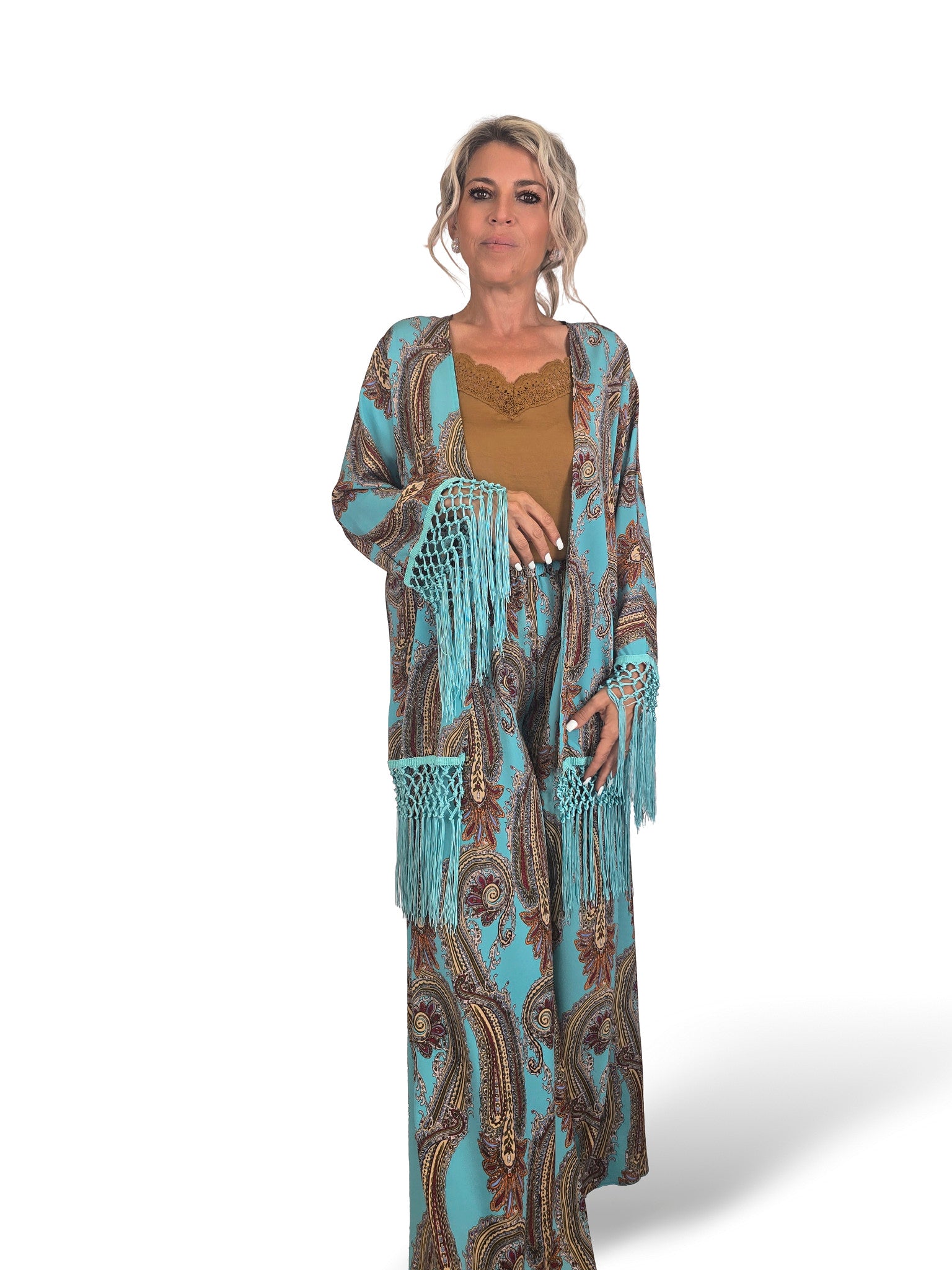 KIMONO TURQUESA FLECOS