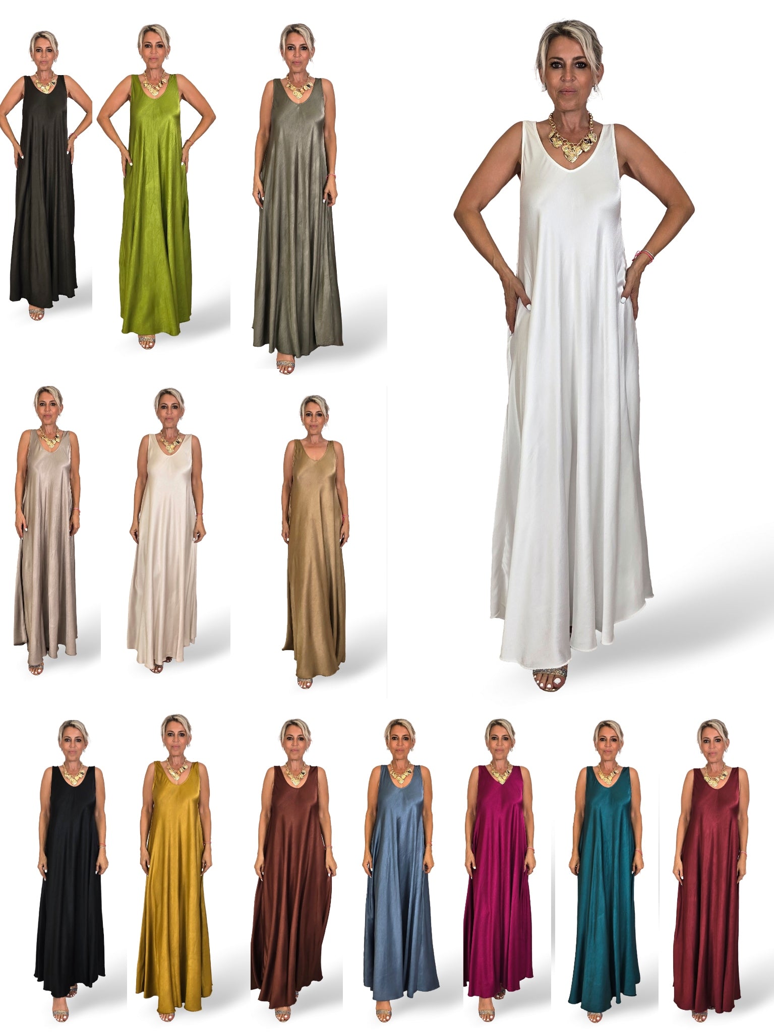 ROBE À LONGUES BRETELLES EN SATIN