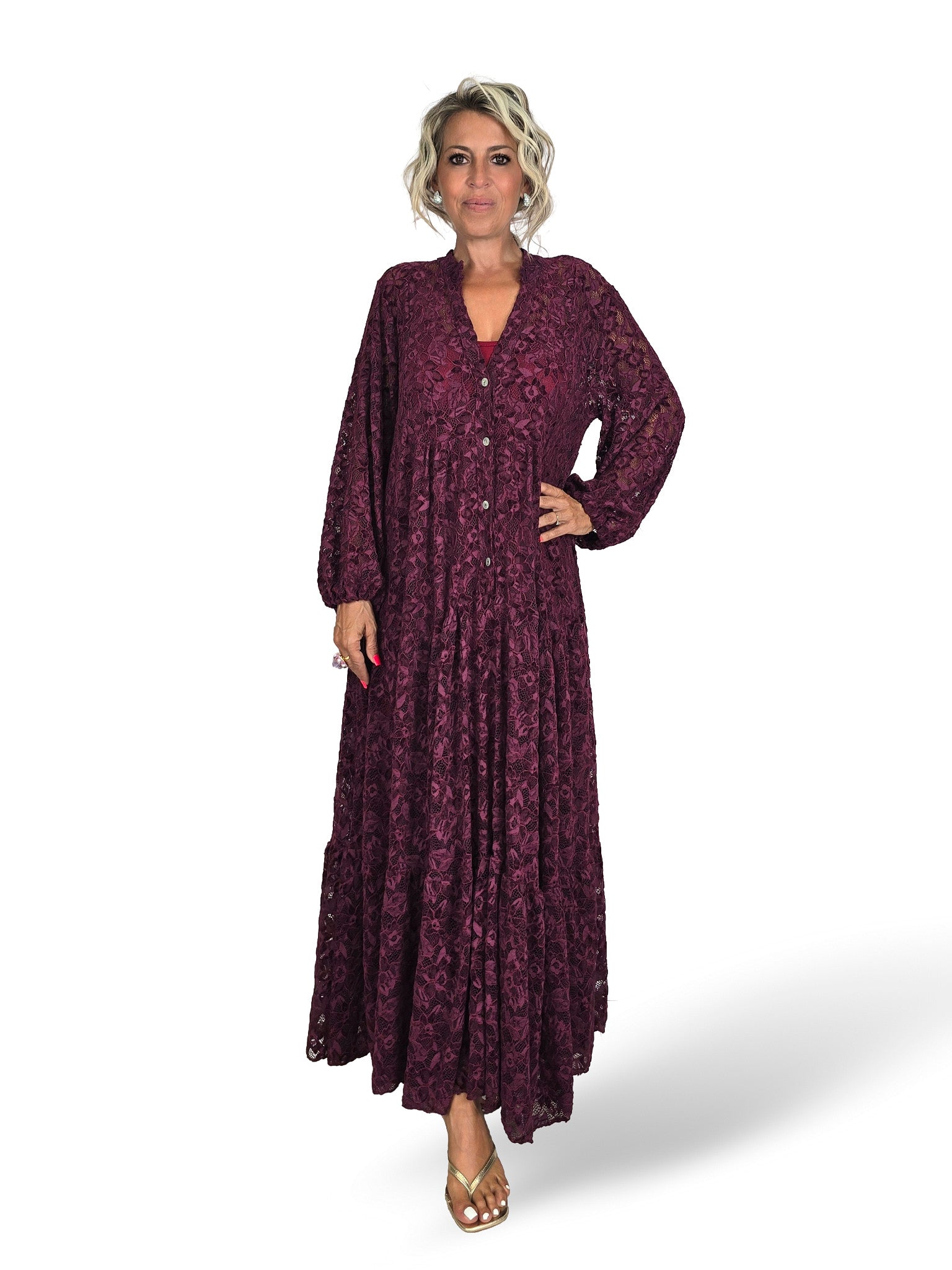Abito lungo in pizzo stile Mao di Jot