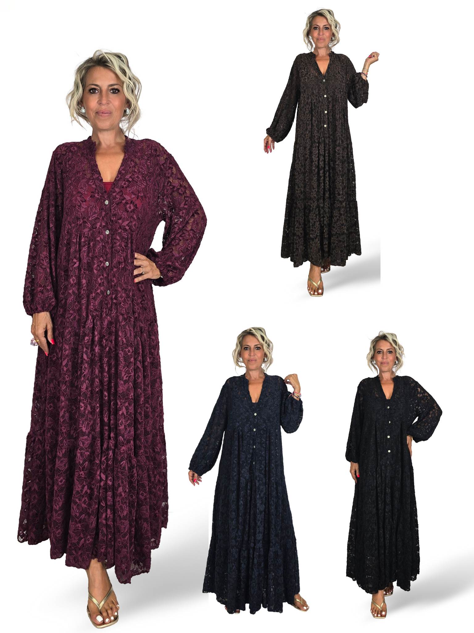 Abito lungo in pizzo stile Mao di Jot