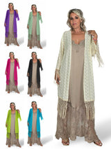 Kimono mit offenem Strickmuster und Fransen