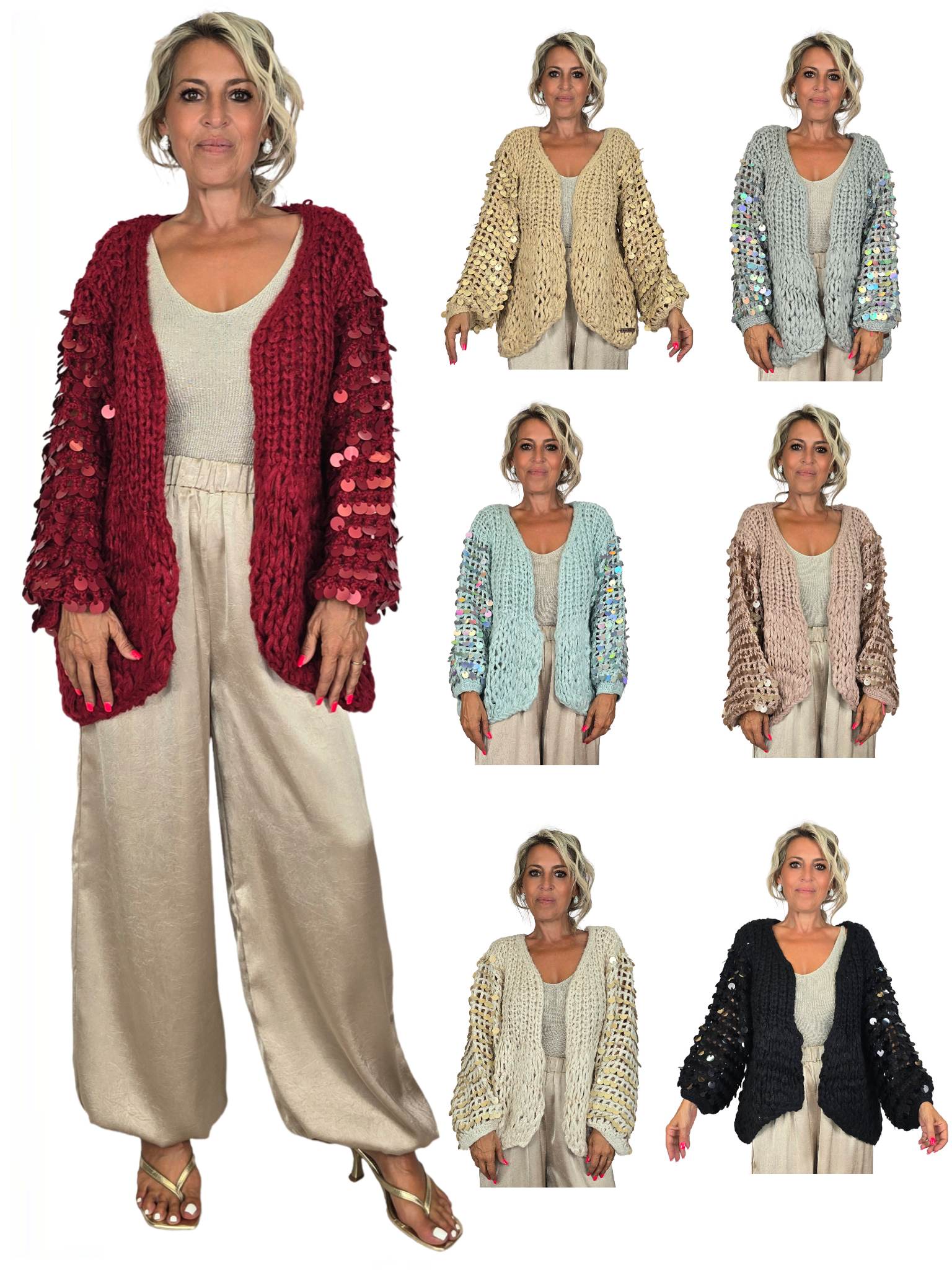 Grobstrickjacke mit Pailletten