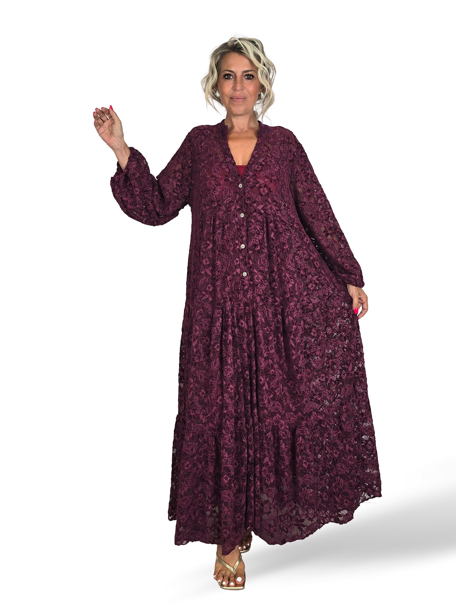 Abito lungo in pizzo stile Mao di Jot
