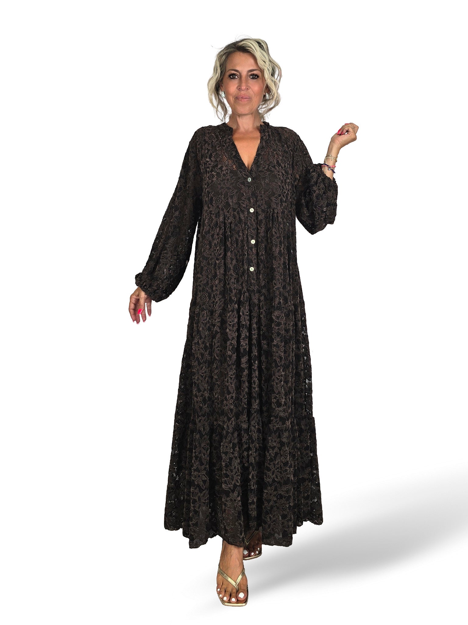 Abito lungo in pizzo stile Mao di Jot