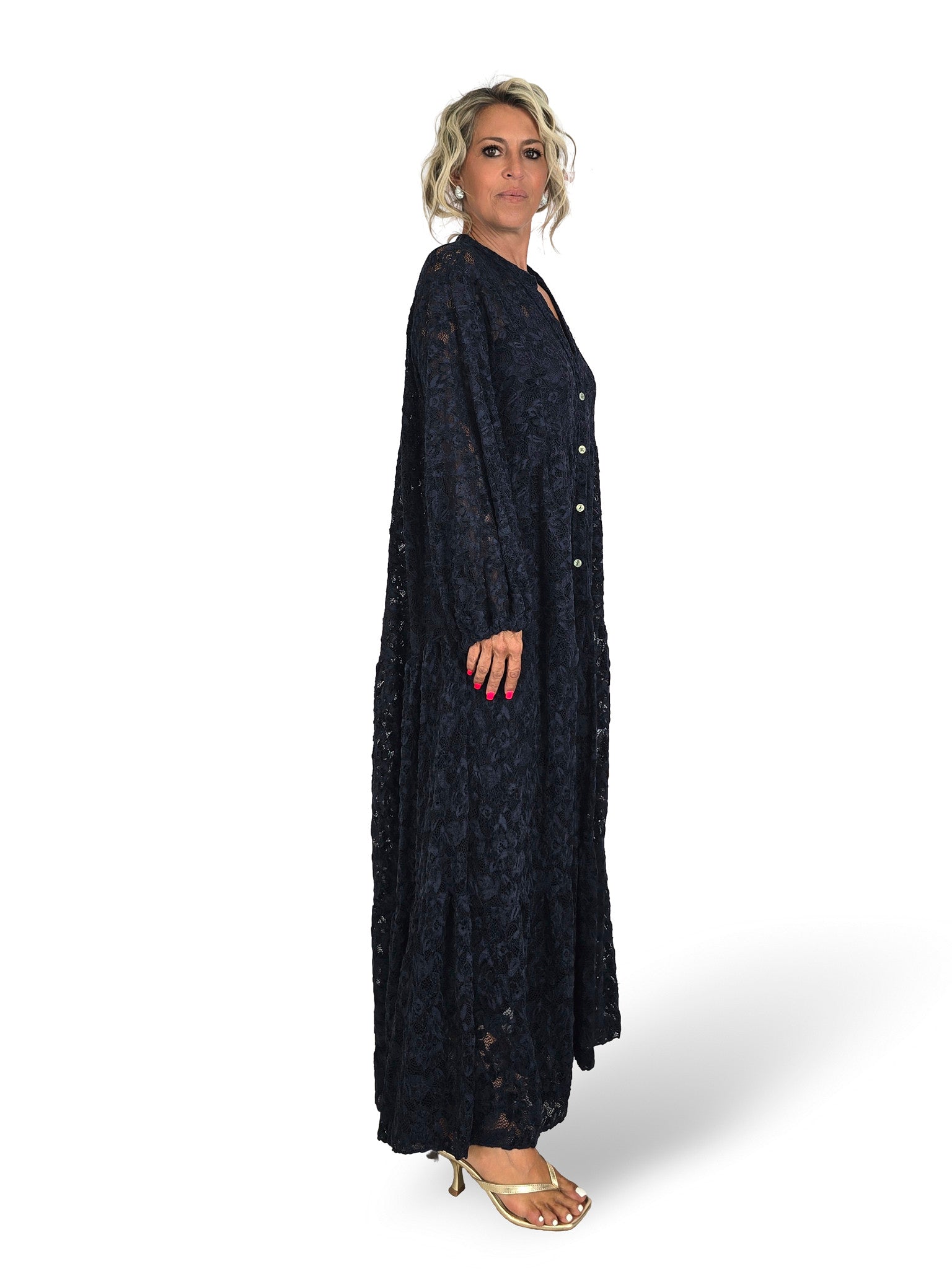 Abito lungo in pizzo stile Mao di Jot