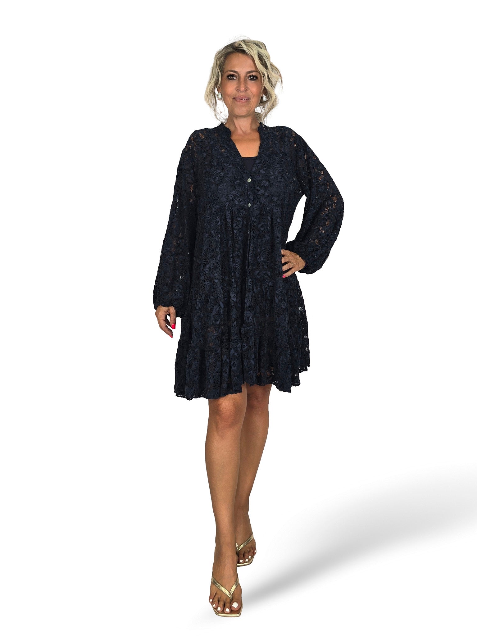 Robe Mao courte en dentelle