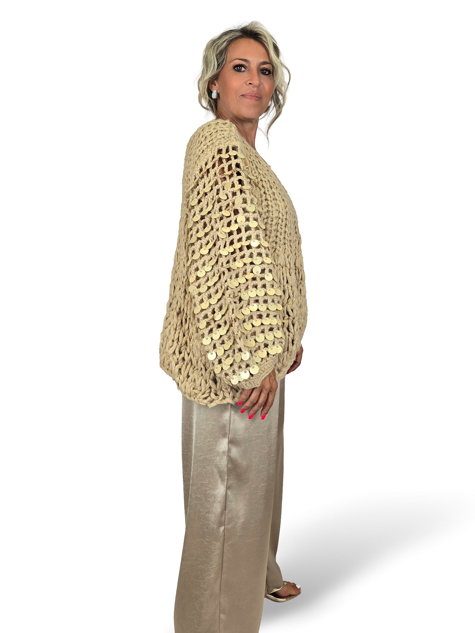 Grobstrickjacke mit Pailletten