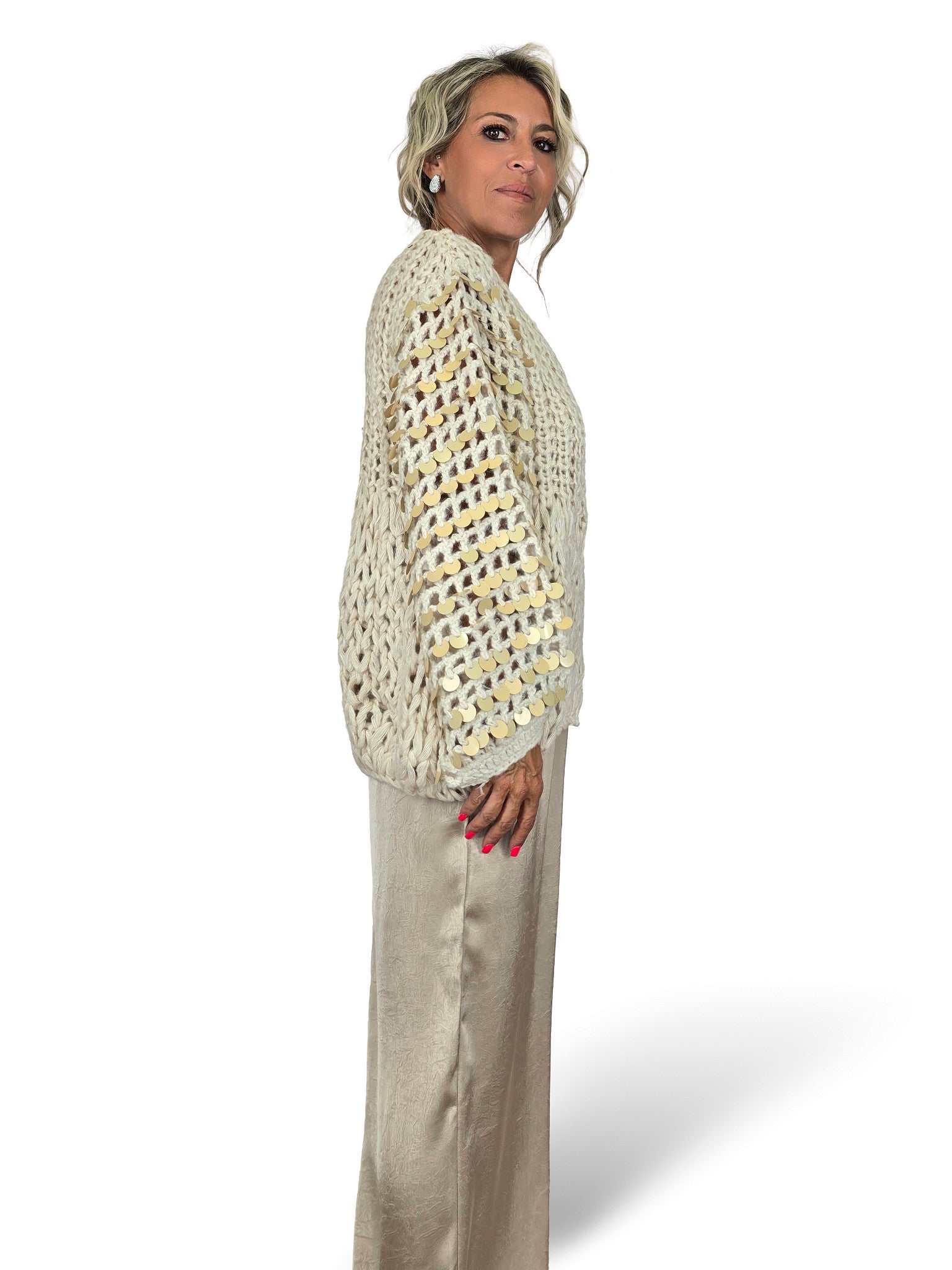 Grobstrickjacke mit Pailletten