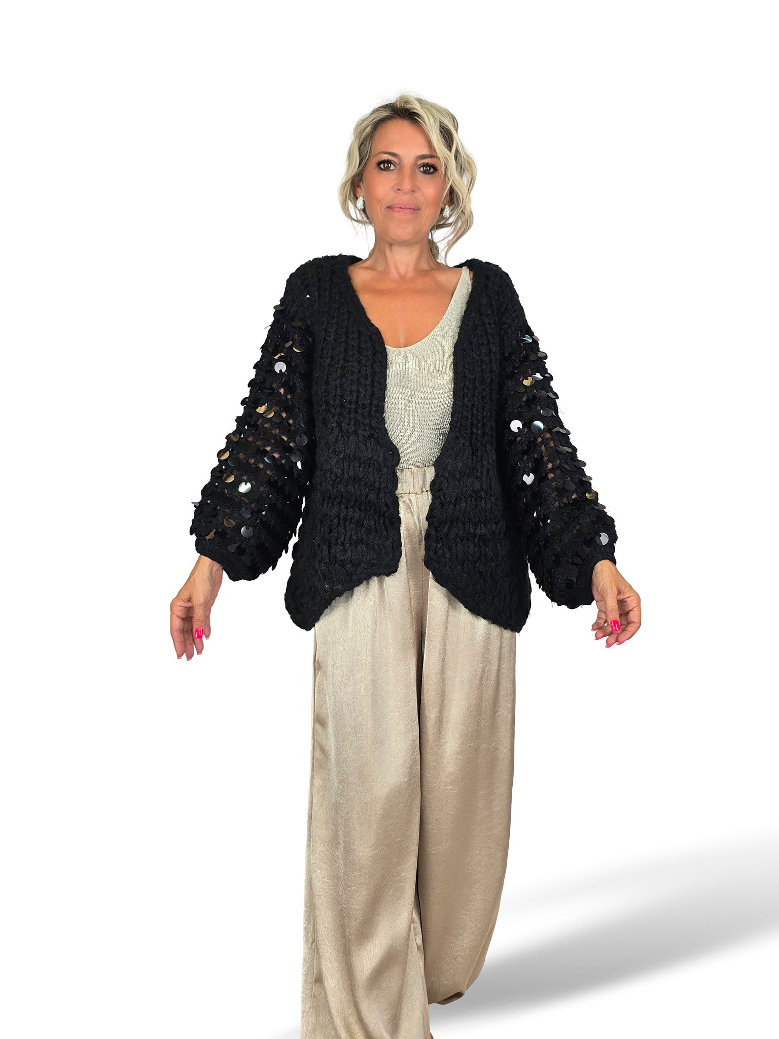 Grobstrickjacke mit Pailletten