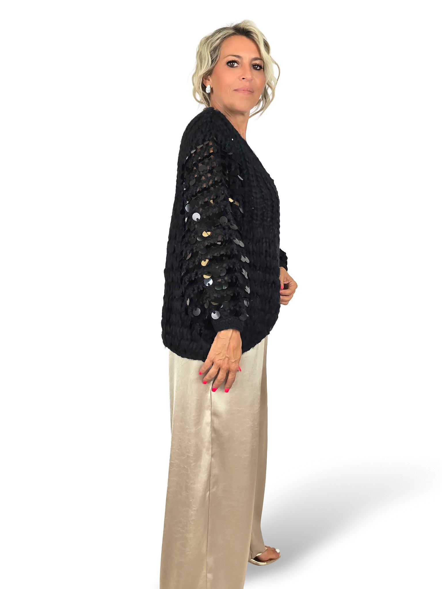 Grobstrickjacke mit Pailletten